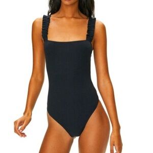 SUNDAY BEST Aritzia Firecracker Ruffle Strap Ribbed Thong Bodysuit